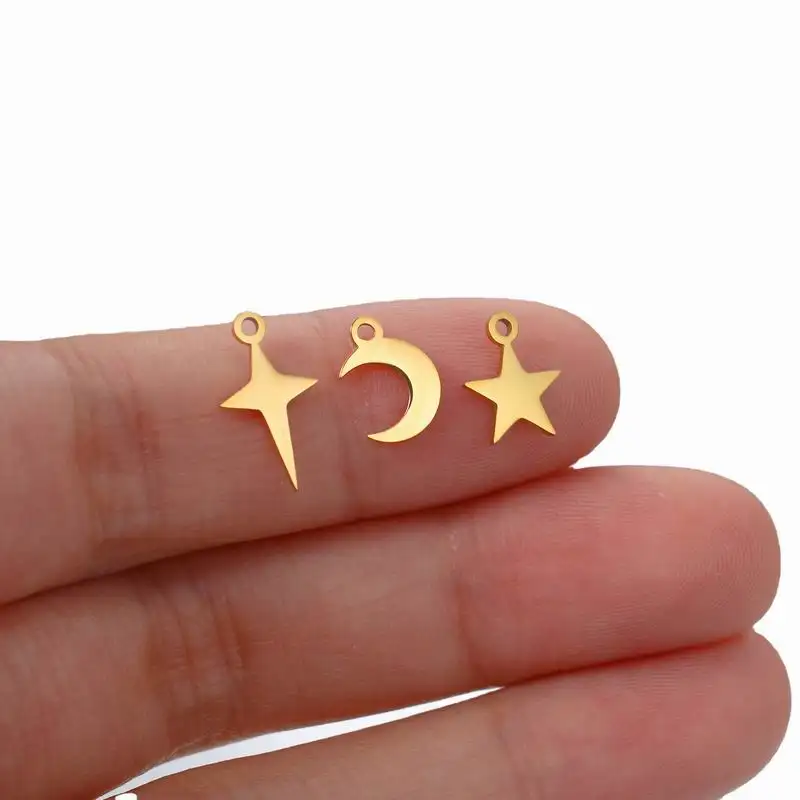 Atacado Aço Inoxidável Jóias Acessórios Banhado A Ouro Star Moon Lightning Charms DIY Pingente Para Colar Pulseira