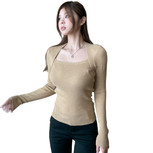 热销方领修身纯色毛衣纯色长袖打底毛衣 - Product Image 1