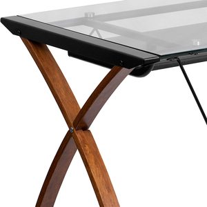 Tavolo per Computer in vetro per Home Office a prezzi competitivi con supporto per tastiera estraibile con struttura a croce con Design moderno regolabile - Product Image 4