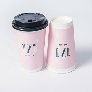 Luckytime批发圆纸部分果汁杯，带纸盖pe涂层防脂定制设计标志印刷平底
