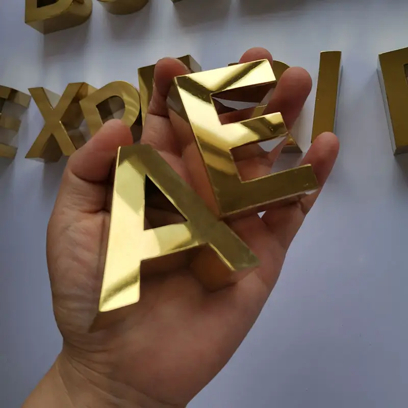 Letra metálica pequeña de acero inoxidable personalizada, letrero electrochapado 3D, letras del alfabeto, artesanía de fabricantes de letreros