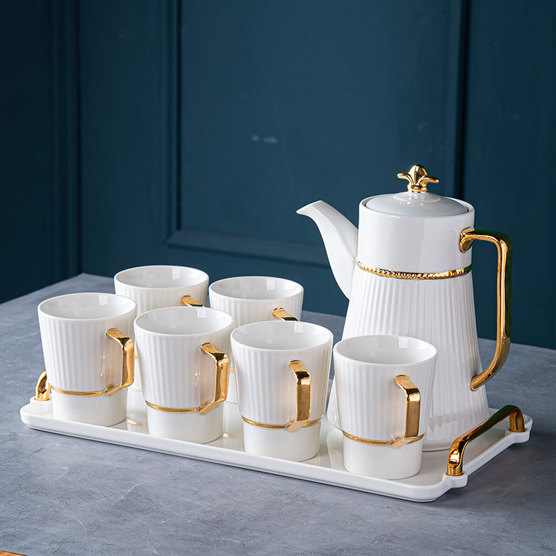 6 tazas+olla+plato de cerámica (blanco)