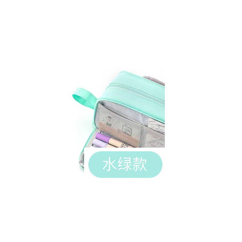 Double layered double window pencil case - green