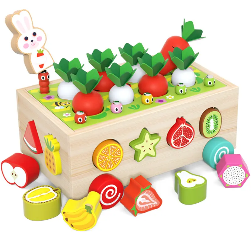 Juguetes educativos de madera Montessori para niños pequeños Juguetes de bloques de construcción Juguetes para atrapar insectos Fruta a juego 4 en 1 Juguetes a juego