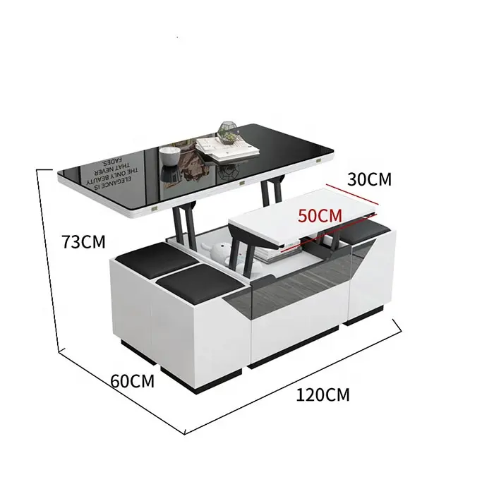 طاولة قهوة حديثة مخصصة قابلة للتحويل إلى أعلى مساحة تخزين من الأعلى مع أماكن متعددة الوظائف من Ottomans
