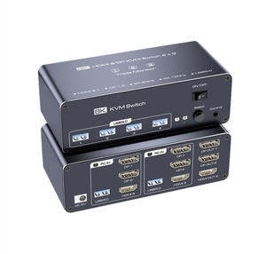 DP 1.4新三重8K 60Hz KVM交换机USB3.0显示端口游戏坞，适用于2 PCs 3显示器KVM三屏切换器 - Product Image 1