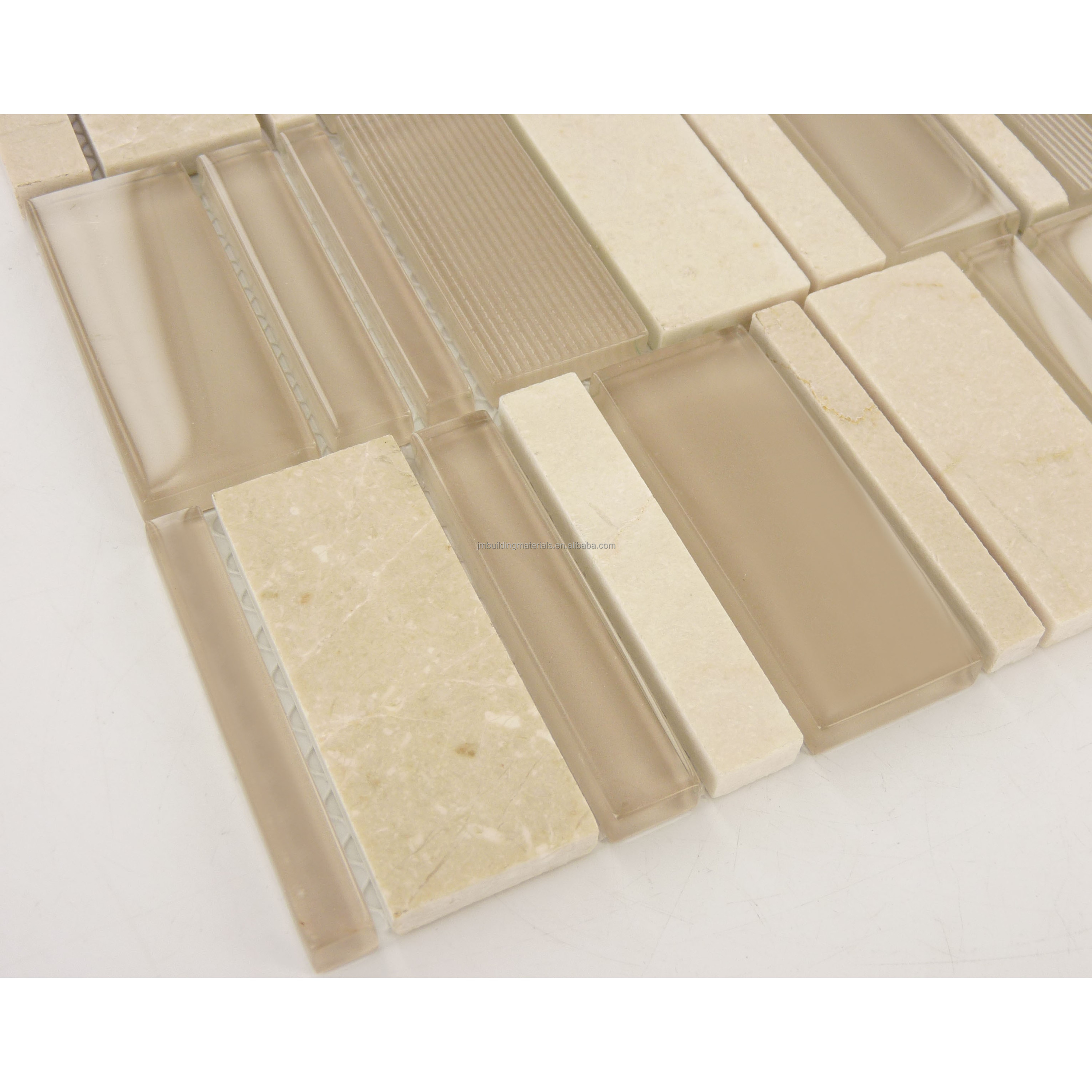 Refreshing beige glass mix marble polish mosaic tiles