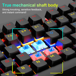 Diseño en inglés Teclado mecánico ergonómico de eje azul de 104 teclas Teclado con cable retroiluminado de colores mezclados USB negro con teclas multimedia - Product Image 3