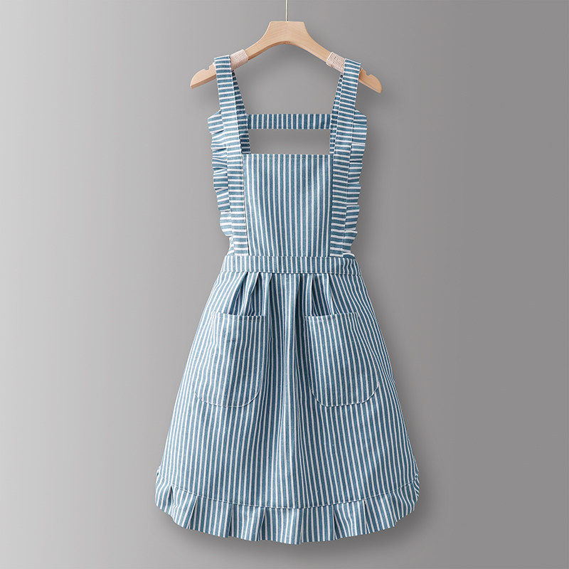 Bleu-Strap, pur coton, style princesse, motif vertical.