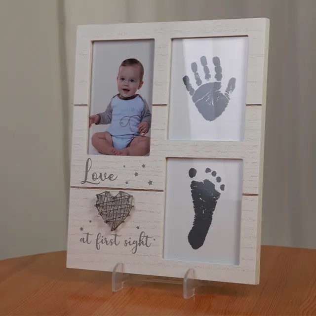 Marco de huella y huella de mano sin tinta para bebé, regalos, marcos de fotos de madera MDF, marco de fotos de recuerdo para bebé