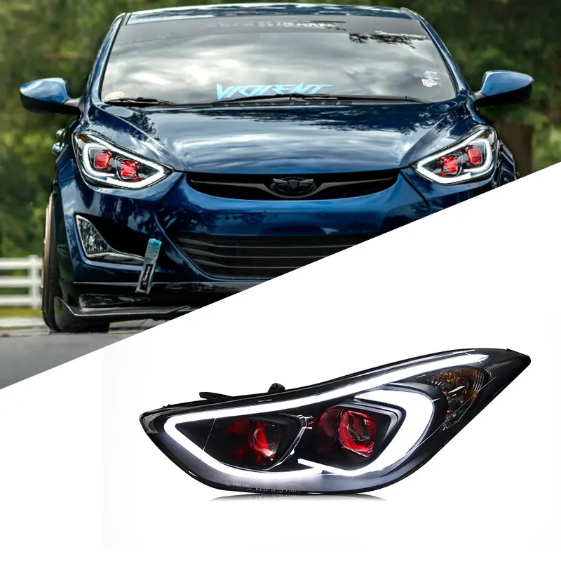 Luces LED de coche, faros delanteros de 4 lentes para Hyundai Elantra 2012-2016, proyector de faros, señal dinámica, accesorios Automotrices
