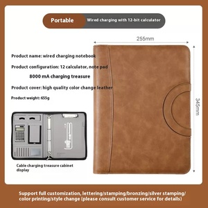 New Custom Multi-Purpose Folder Wireless Charging <strong>Notebook</strong> with Calculator A4 Business Power Binder Manager Clip - Product Image 3