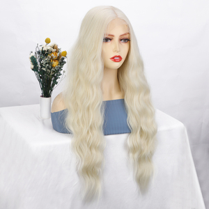 30Inch Màu Trắng Tóc Vàng Futuramic Cơ Thể Sóng Dài Tóc Giả Tổng Hợp Cho Phụ Nữ Glueless 13X4 Ren Phía Trước Tóc Giả Chịu Nhiệt Sợi - Product Image 3