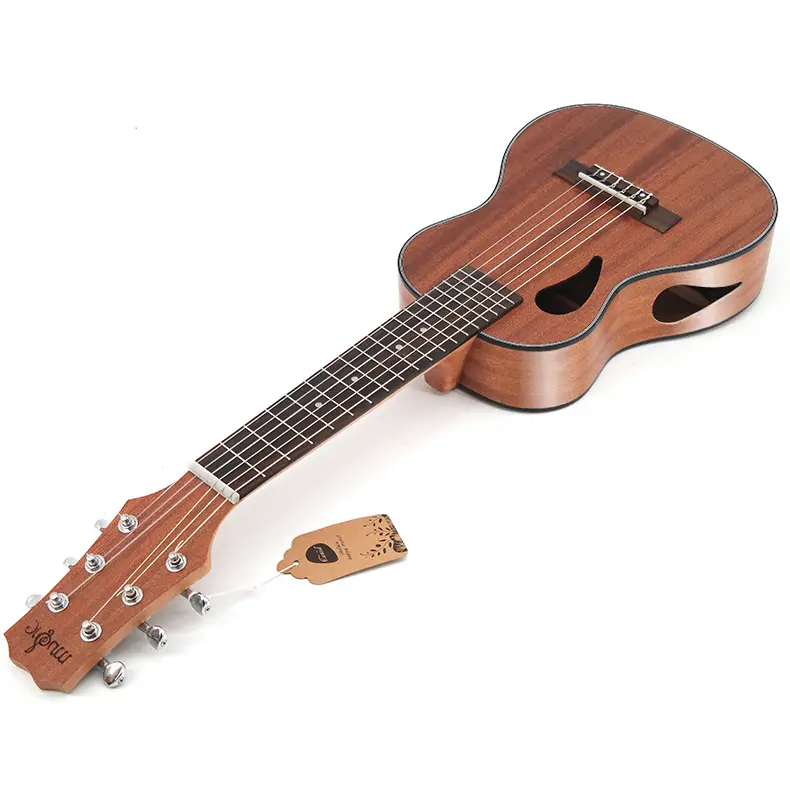 Ukulele de guitarra personalizado de 6 cordas, 28 polegadas cor de madeira cru