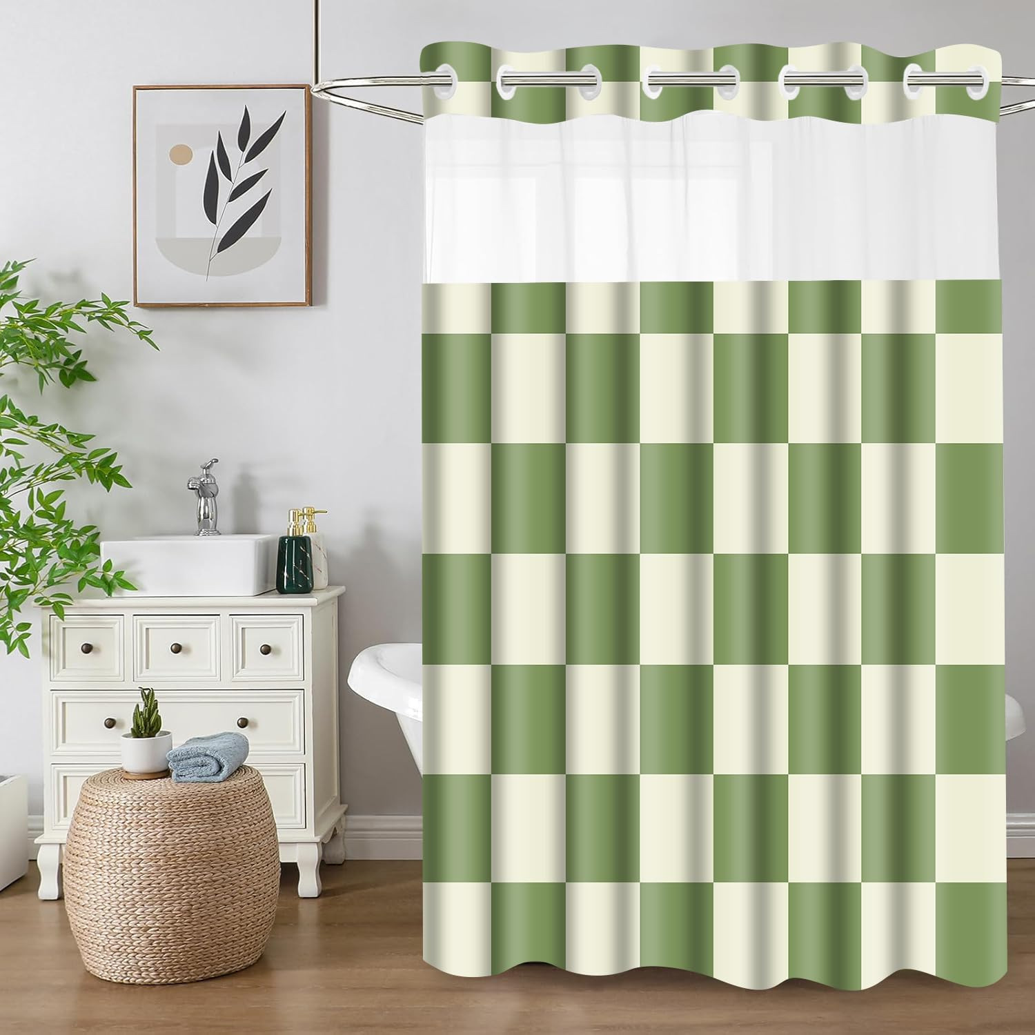 Green and white plaid
