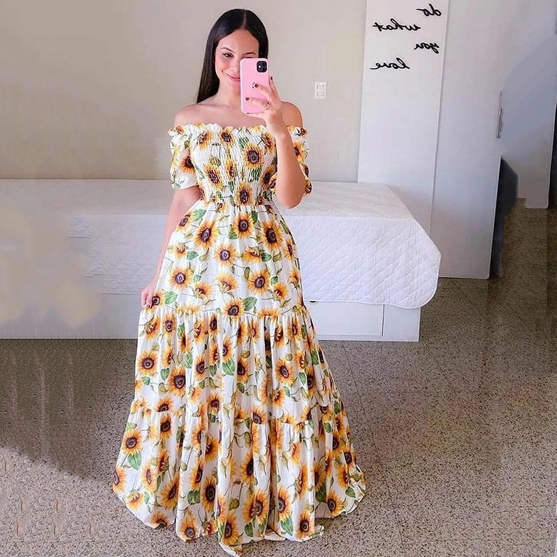 Yellow Boho Ruffle Long Dress