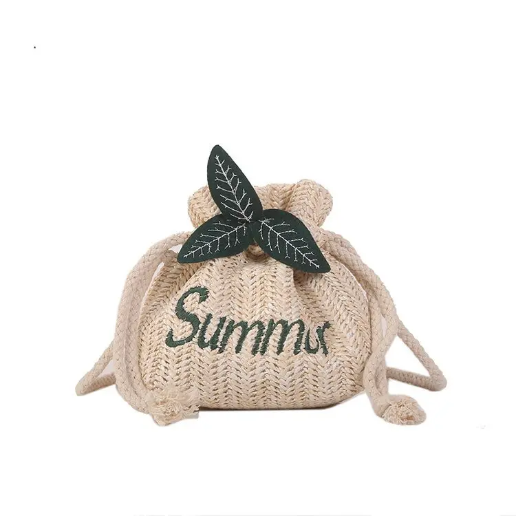 Saman torbaları kadınlar için el dokuması kova hasır çanta küçük saman Tote yaz plaj çantası