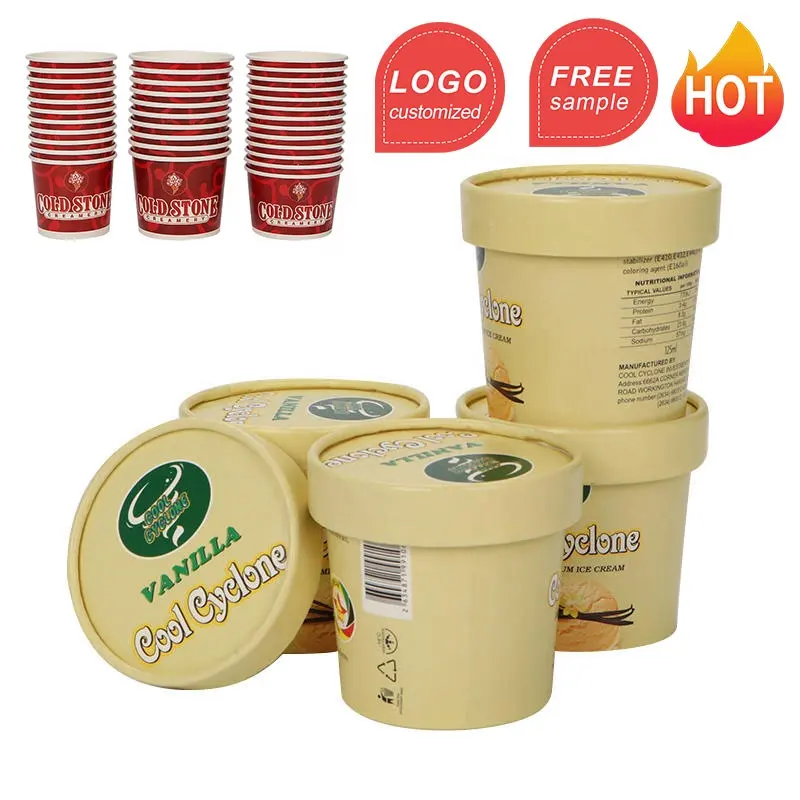 Tasse de crème glacée à impression personnalisée 3-20oz, bol de soupe en papier avec couvercles pour tenir la tasse de crème glacée froyo gelato en papier