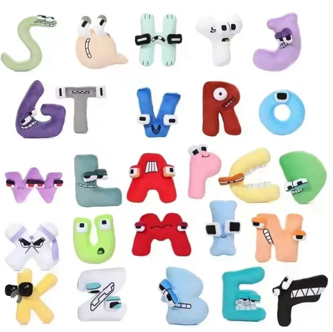 İngilizce mektup karikatür 26 alfabe Lore doldurulmuş çocuk oyuncakları Montessori peluş bebek