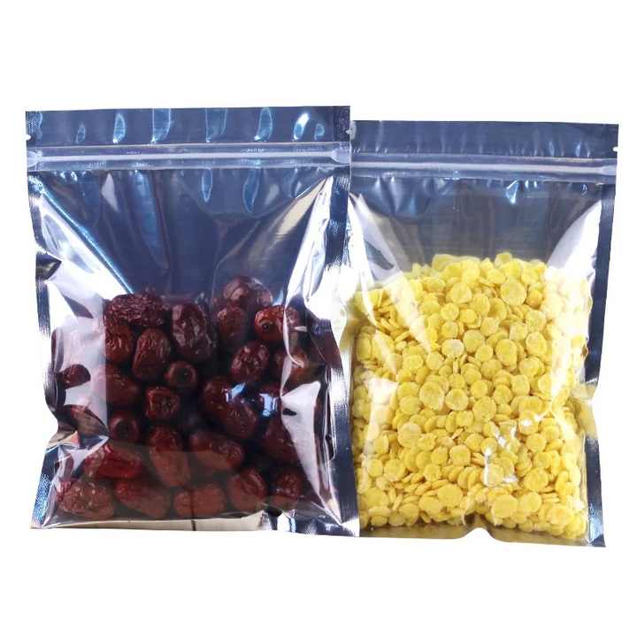 In Stock Heat Seal Flat Pouch Bags With One Side Clear Transparent Window Aluminum Foil Zip Lock Food Packaging Pouch