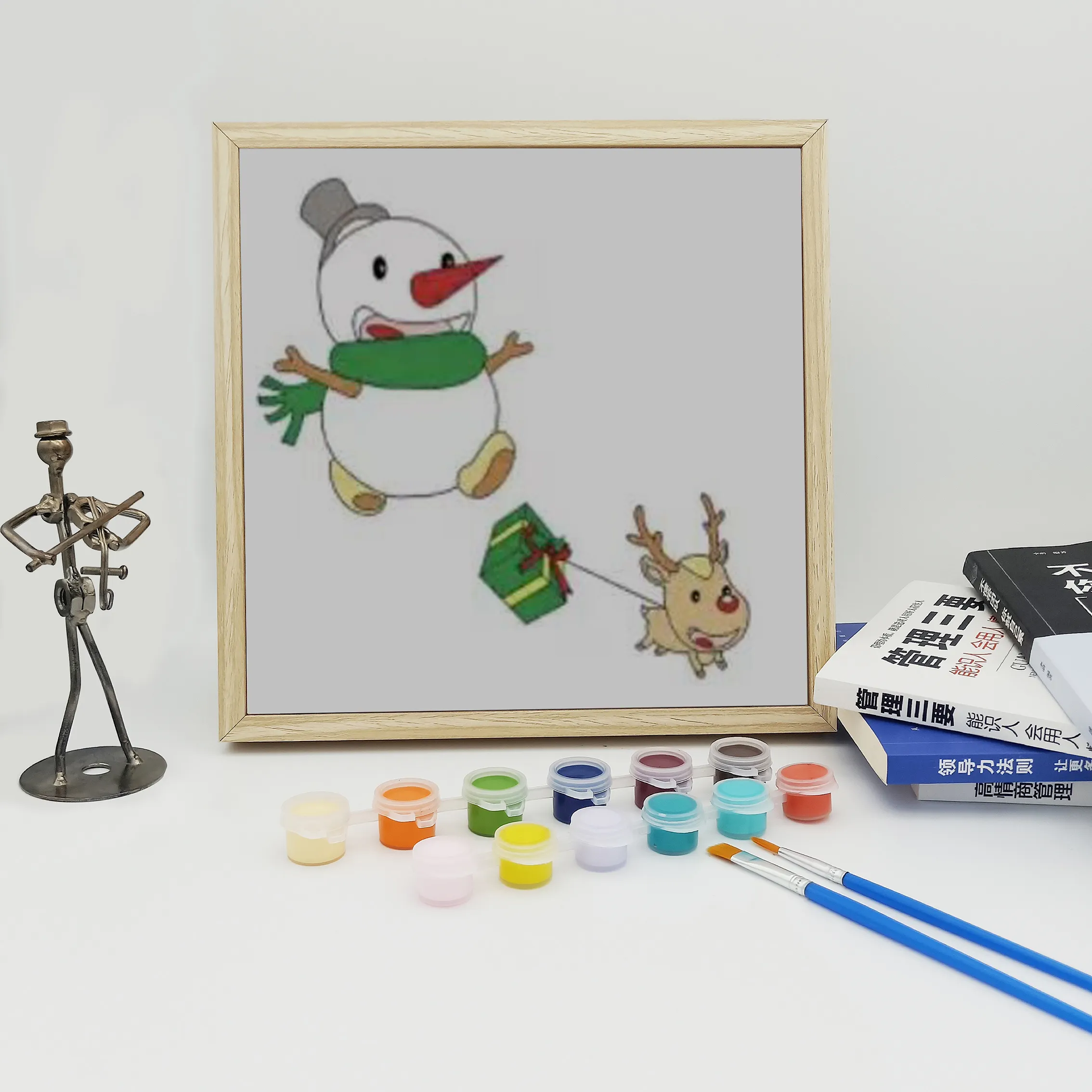 Pintura a óleo DIY por números com kit de tintas acrílicas cavaletes pincel brinquedo infantil arte para crianças em casa e na escola 20x20 cm