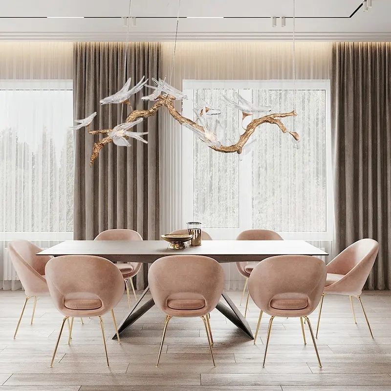 Lustre en verre moderne d'oiseau de salle à manger de luxe suspension lustre de branche d'arbre