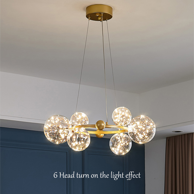 Modern romantic living room dining room decoration golden glass ball star LED chandelier
