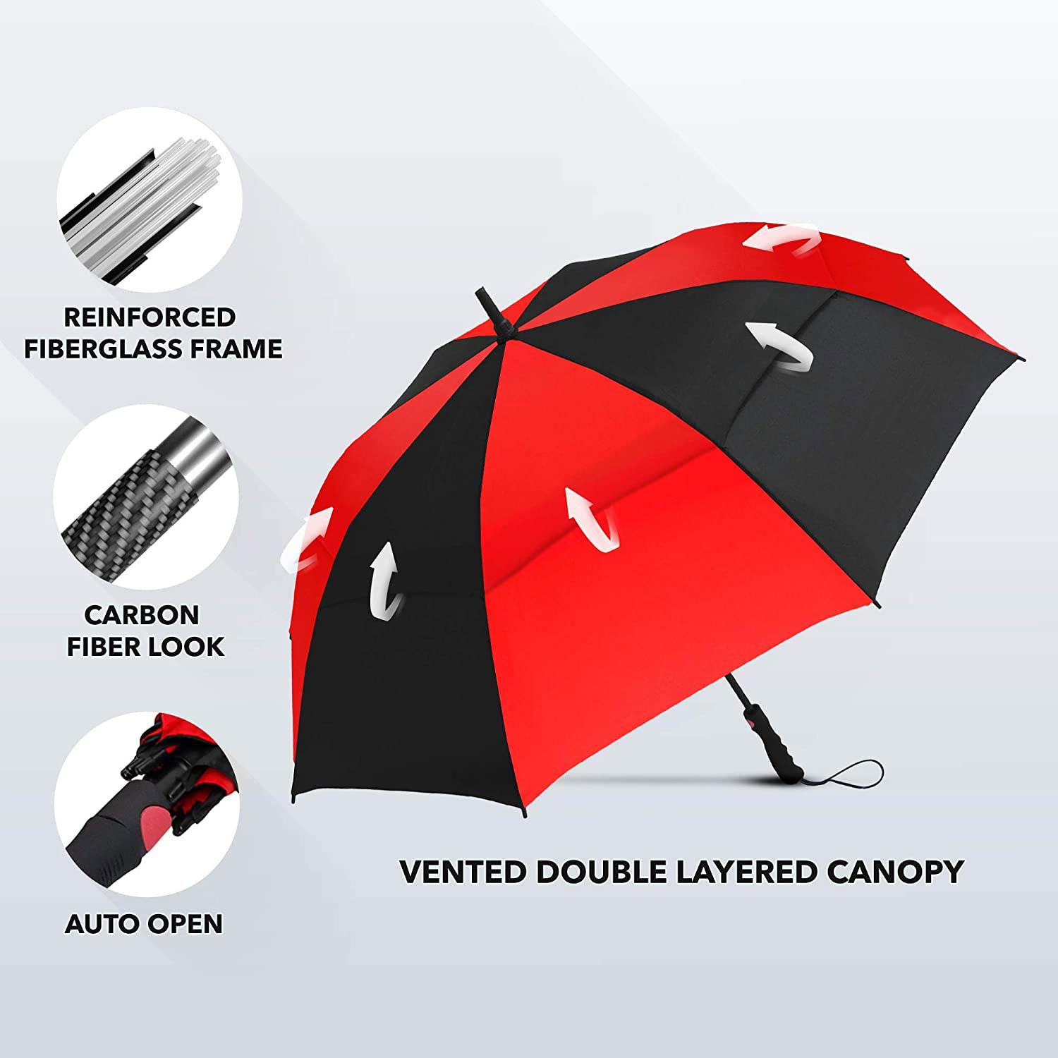 Parapluie de golf rouge et noir