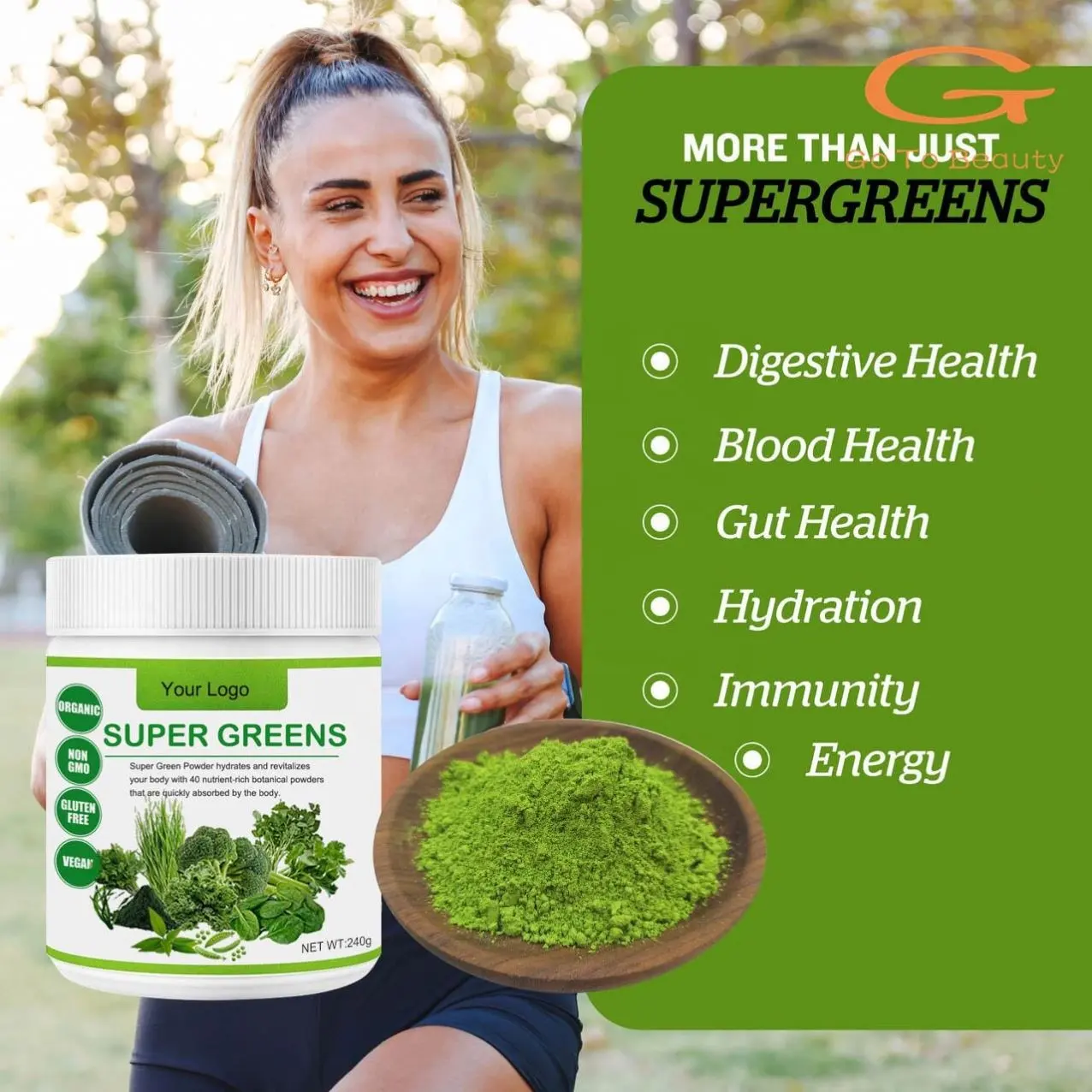 Gotobeauty Suplementos herbales Etiqueta privada Orgánica Superfood Supergreens Powder Super Greens Powder