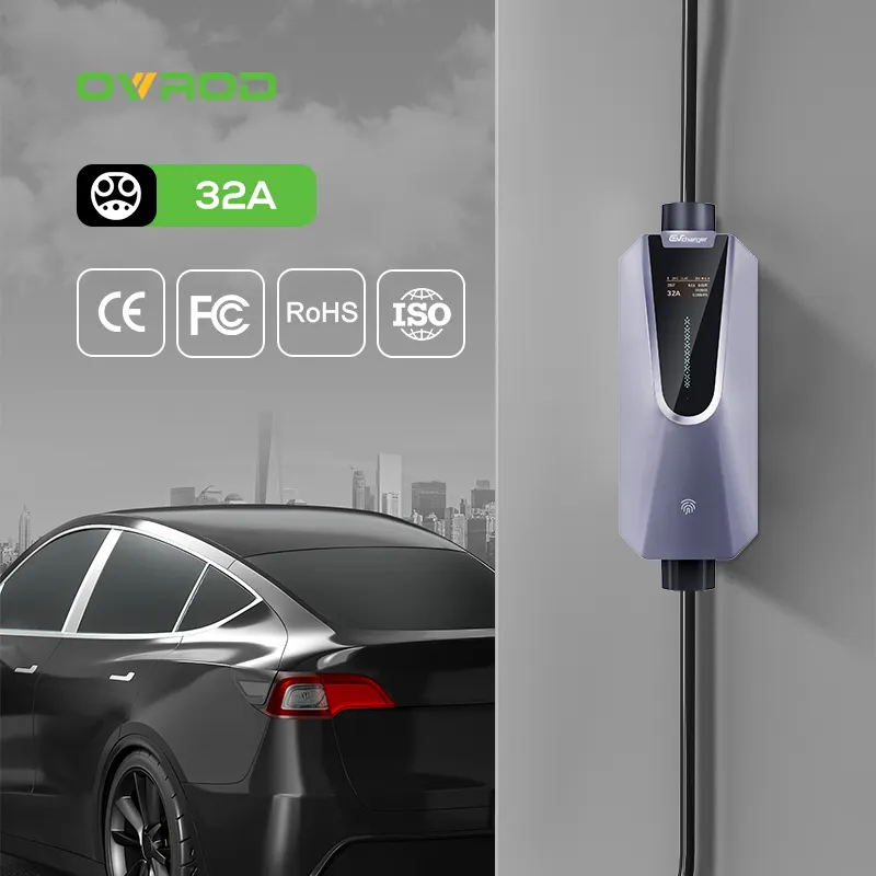 Ovrod 7kW duy nhất giai đoạn 32A xách tay EV sạc với LCD và NEMA 14-50p ổ cắm cho Tesla