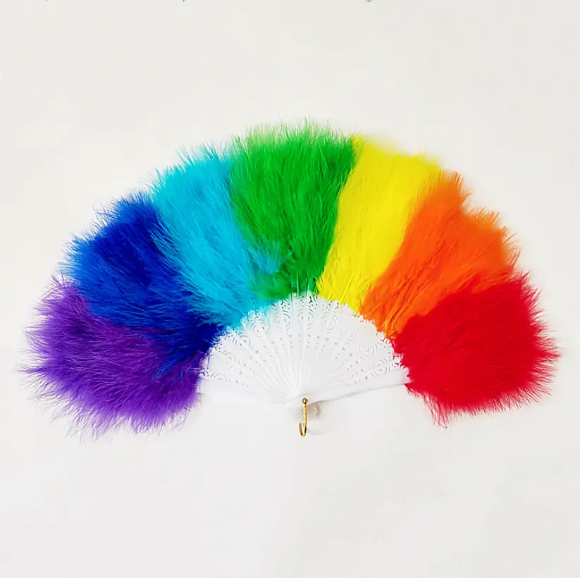 Factory Price Wholesale Rainbow Colorful Fluffy Dancing Hand Feather Fans