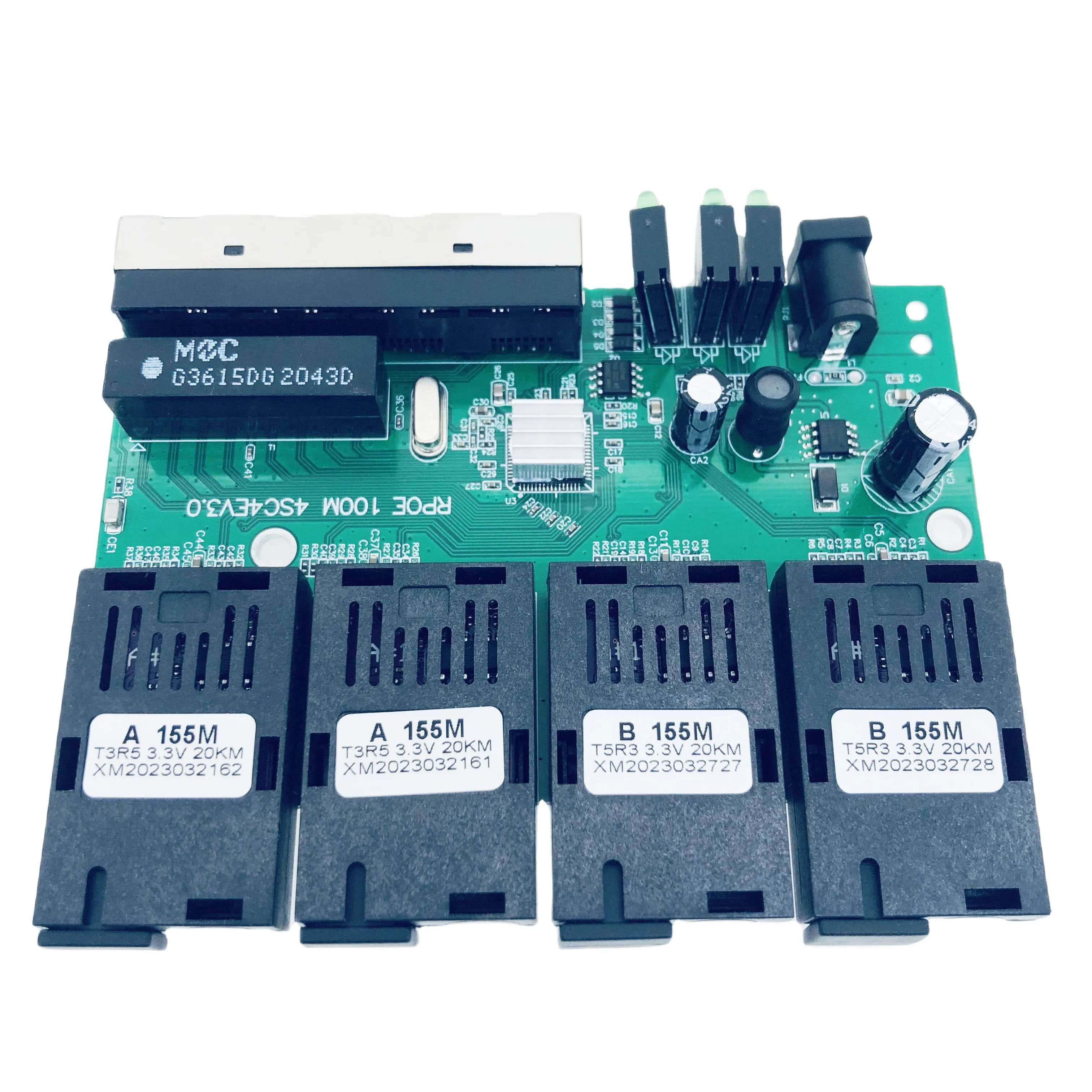 RTXMC-Interruptor de fibra inversa, interruptor rápido Rpoe de 10/100M, 4fo, 4lan, convertidor de medios, PCBA, 4SC, 4RJ45, 155M, RPOE, FTTH