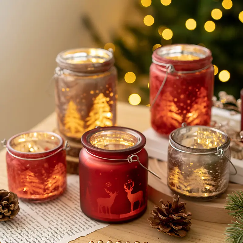 Centrotavola decorazione camino portacandele natalizi rossi e verdi portacandele votivi in vetro natalizio Tealight