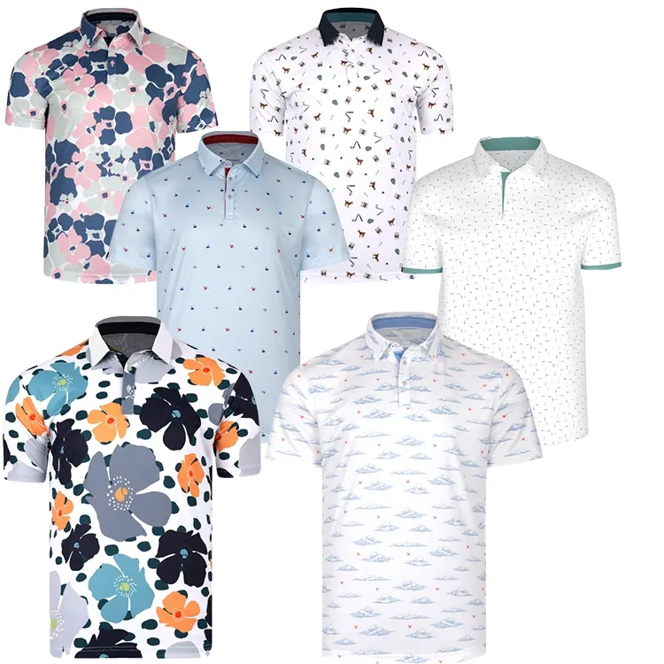 Design personalizado camiseta impressão personalizada sua própria marca logotipo padrão sublimação poliéster spandex golf polo camisas para homens