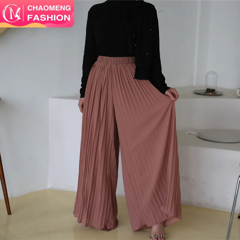 Pantalones plisados de pierna ancha para mujer, pantalón holgado, informal, de gasa, a la moda, 9012