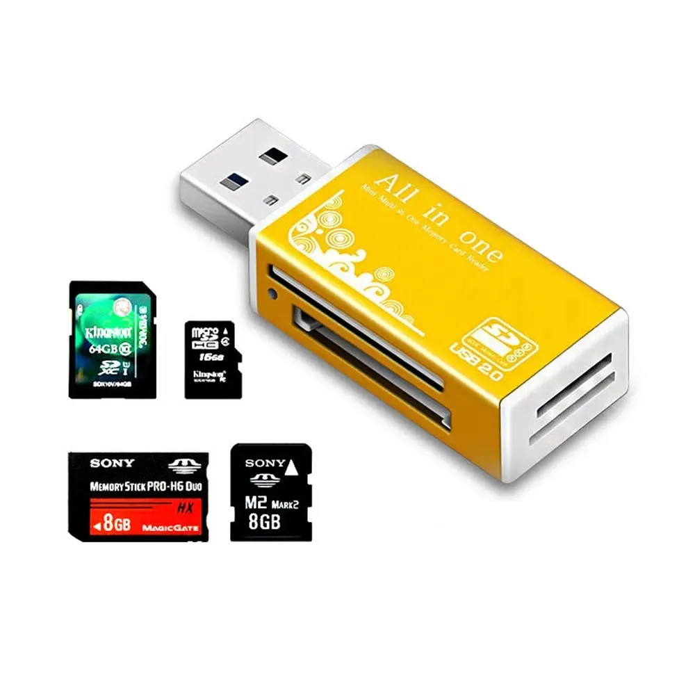 Leitor de cartão USB 2.0 multi-leitor de cartão de memória tudo em 1 para SD SDHC TF MS M2 Adaptador de cartão Plug and Play para laptop PC desktop
