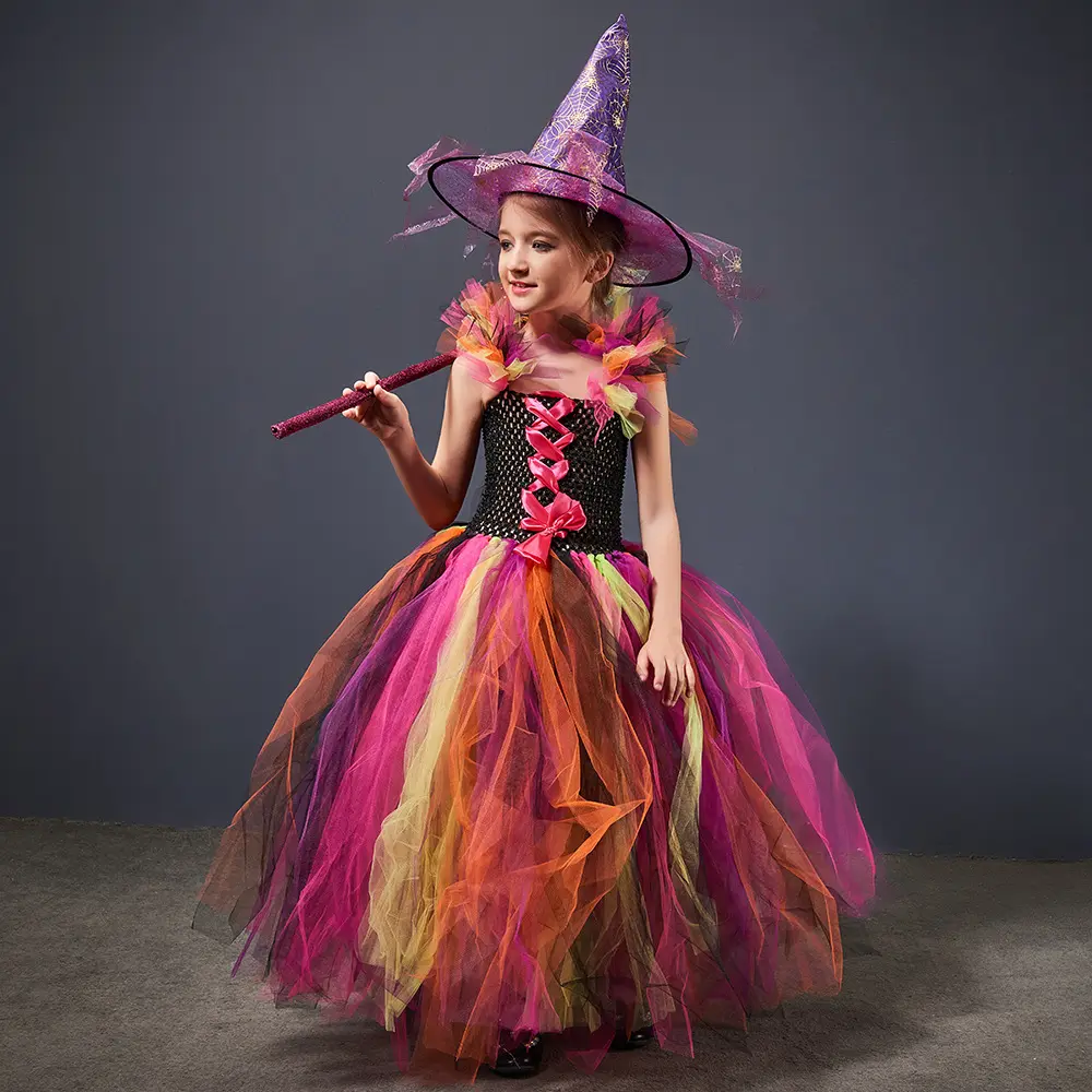 Proveedores de disfraces de Halloween, venta al por mayor, ropa de Cosplay, espectáculo de Brujas moradas, disfraz de Halloween para niños