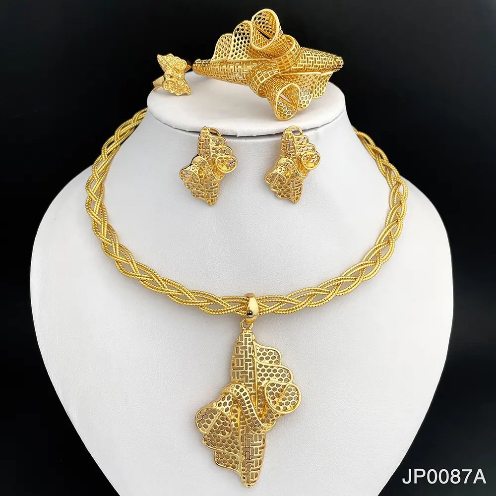 JP0087 Set di gioielli placcati in oro 18 carati italiani per le donne gioielli di moda collana con ciondolo grande Set braccialetto grande con ciondoli