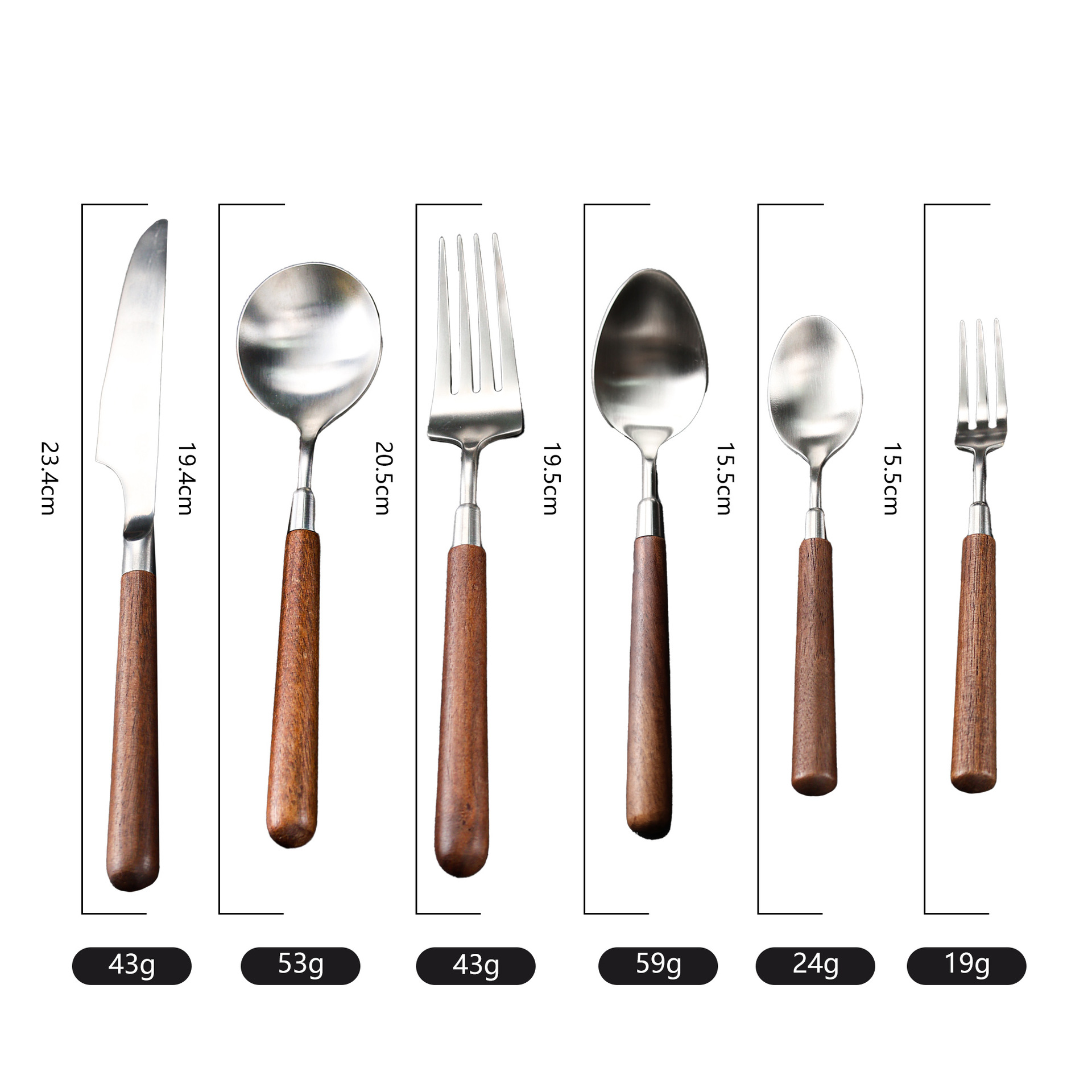 6-piece set with walnut handles