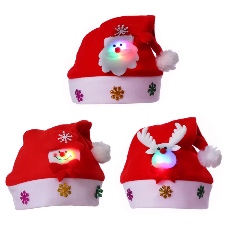 Ruunjoy new 2024 Christmas gift christmas hat glowing snow man santa claus hat xmas decoration ornament new year gift kid adult