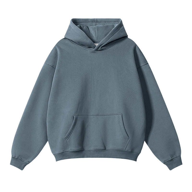 Ba jia smog blue fleece- lined v-neck hoodless drawstring