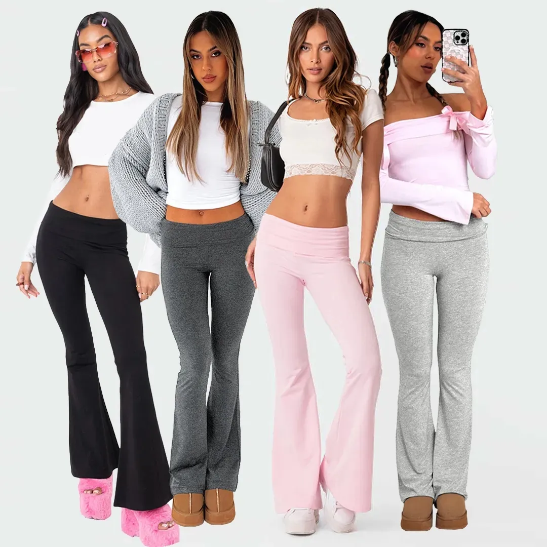 King Mcgreen Star Casual sólido Pantalones de mujer Streetwear Y2k cintura alta Slim Fit pantalones acampanados de longitud completa E Girl moda estética