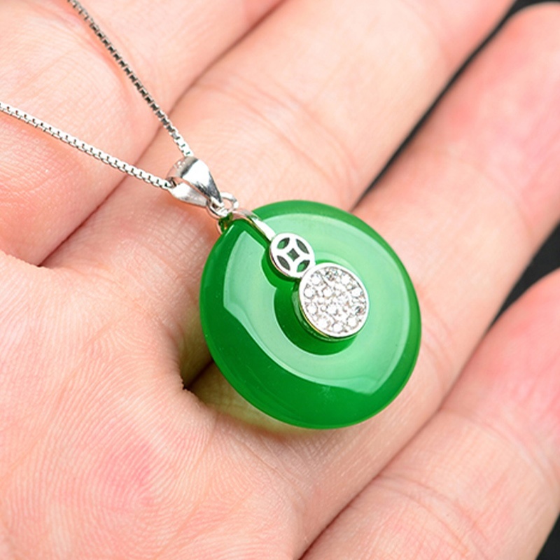 HMOIS Safety Meaning Buckle Green Jade Chalcedony Necklace Jewelry Pendants for Women and Men
