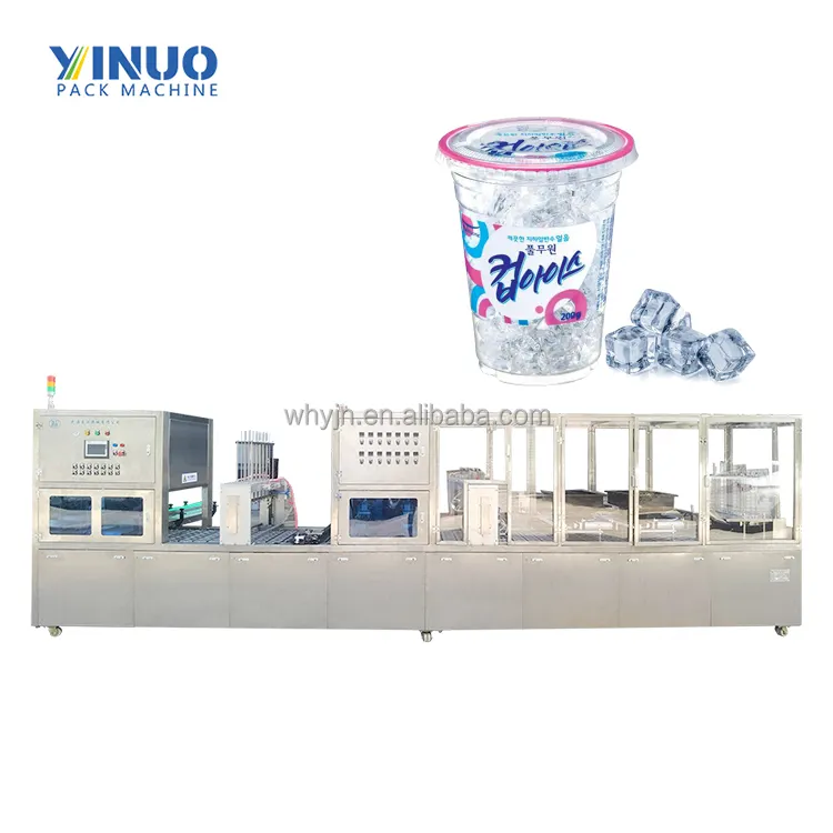 Máquina automática de enchimento e selagem de cubos de gelo, gelatina, iogurte, creme, suco, açúcar, mel, copo rotativo, água e tampas