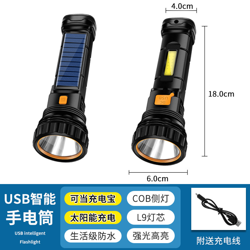 Linterna Solar T57 con Cable de Carga USB