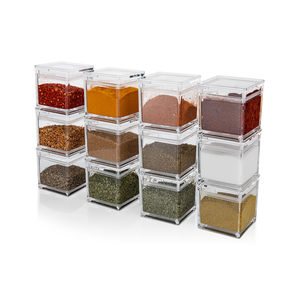 Caja de especias para cocina, recipiente cuadrado de acrílico transparente apilable, juego de tarros de contenedores de almacenamiento de especias con tapa - Product Image 1