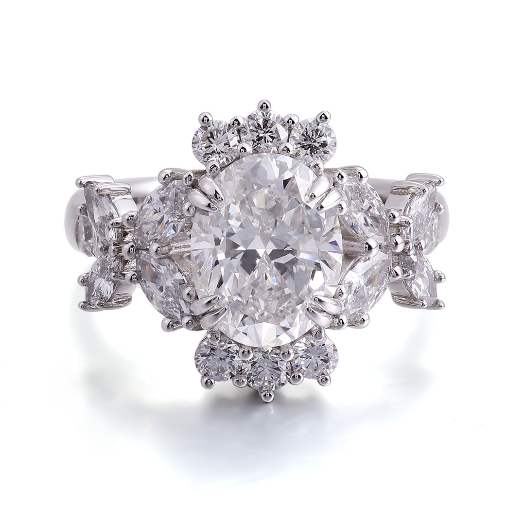 แหวนทองคำขาว 14K+เพชรแล็บ