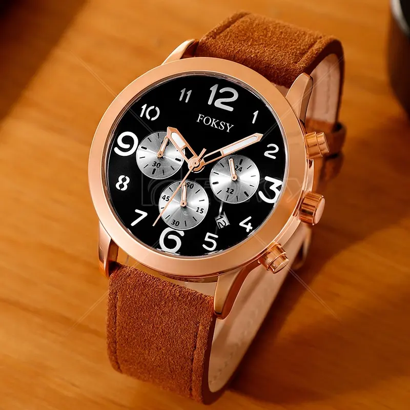 OEM-funda de aleación sencilla e informal para hombre, reloj con correa de cuero genuino, Jam Tangan, a precio barato