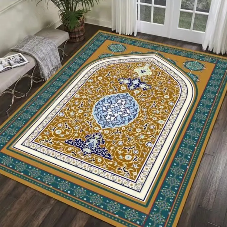 Tappeto da preghiera Islam personalizzato nuovo Design 2024 tappeti da preghiera musulmani morbidi e lavabili in finto velluto di seta stampati tappeto da pavimento