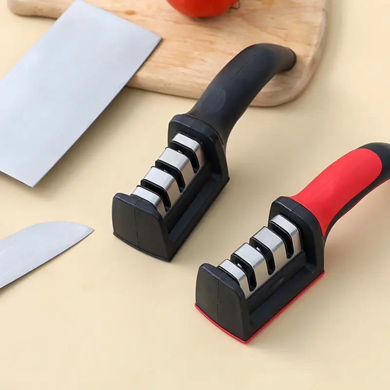 Knife Sharpener Stainless Steel Quick Knife Sharpening Tool Stable Non-Slip Base for kitchen knives Grip Rubber Handle